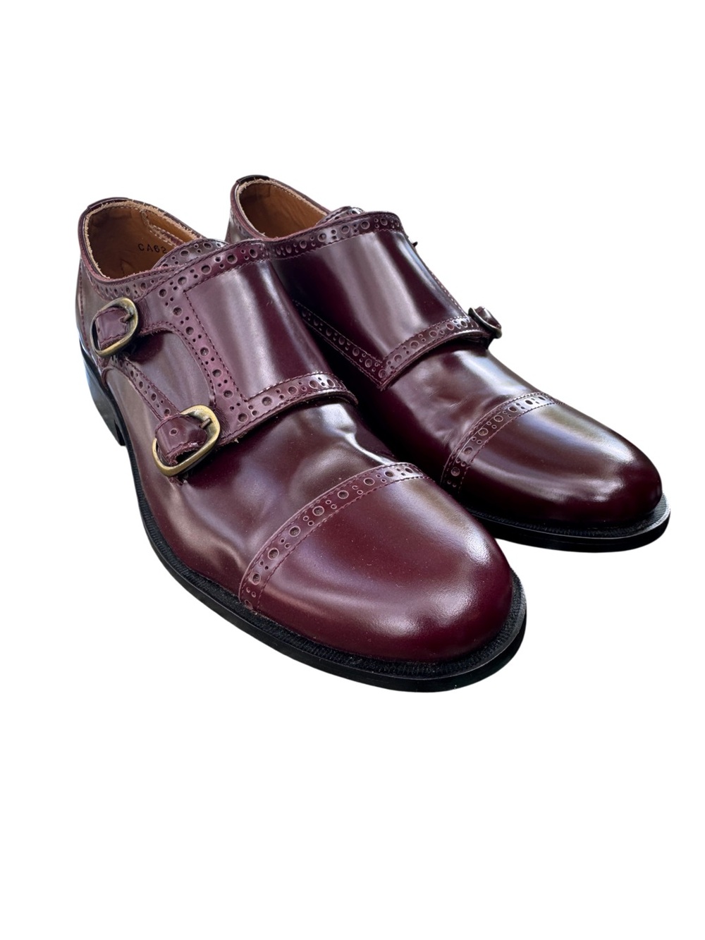John Fluevog Red Burgundy Brogue Detail Double Monk Strap SZ M7 W8.5